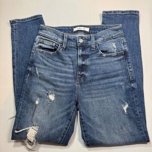 Willow & Root The Mom Fit Distressed Ripped High Rise Jeans Blue Denim Size 25